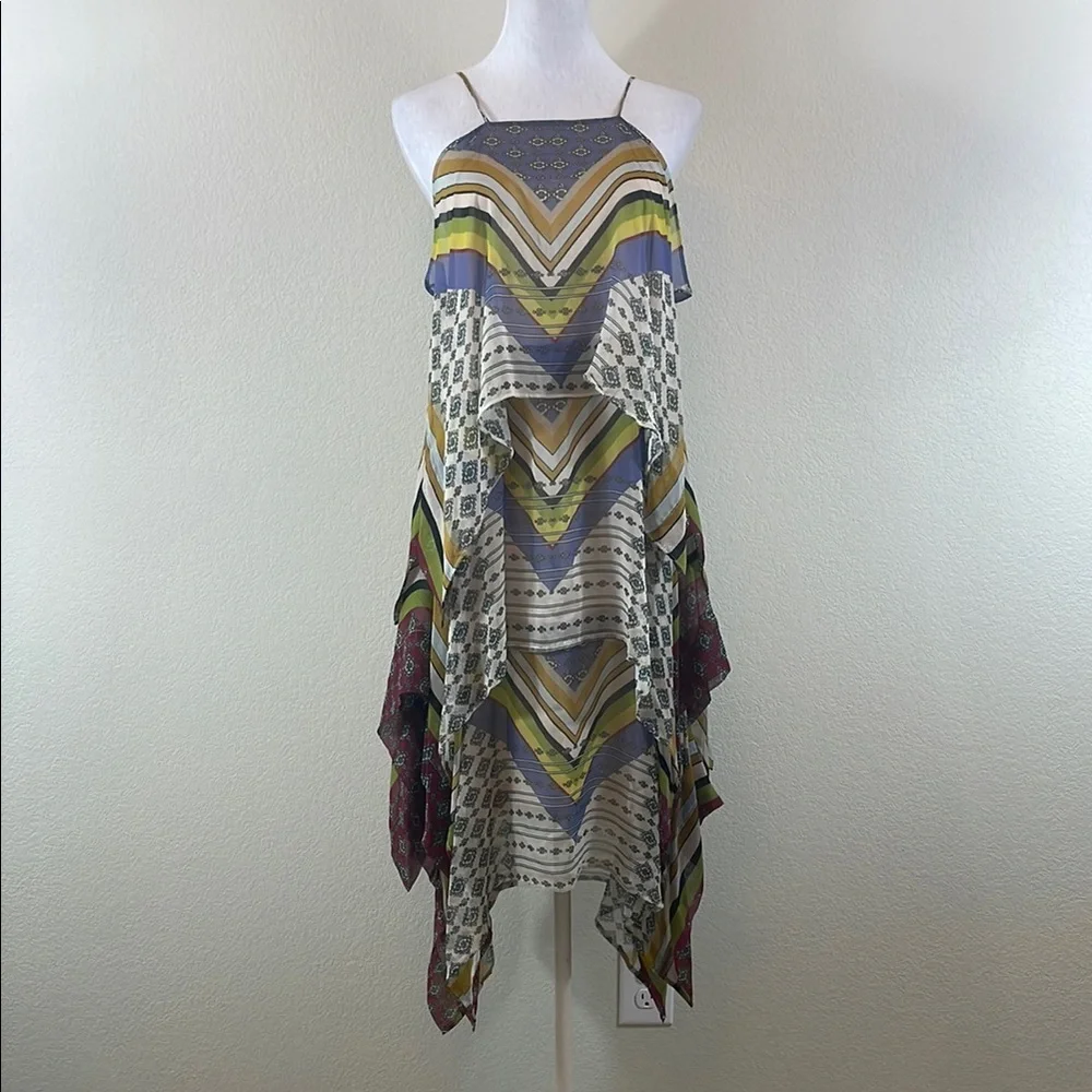 Warm‎ Purple and Yellow Asymmetrical Sundress with Halter Neckline 0